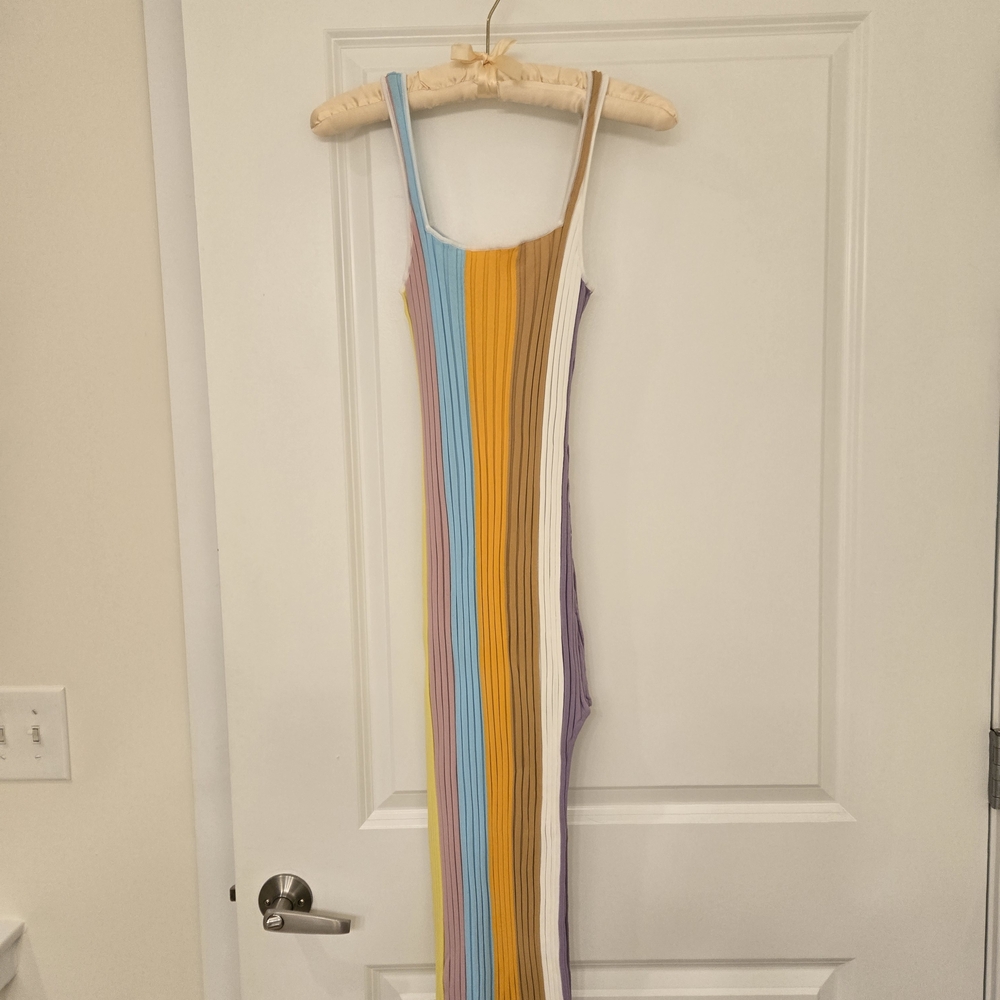 PQ Swim Colorful Striped Midi Slit Dress Size S/M